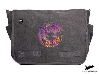 Autumn Flight of Flowers Dragon Wreath Embroidered Classic Canvas Messenger Bag