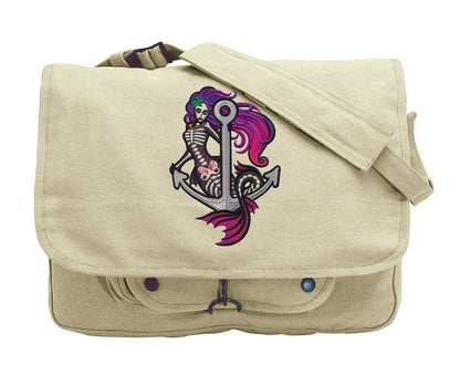 Mermaid Muerta Embroidered Canvas Messenger Bag