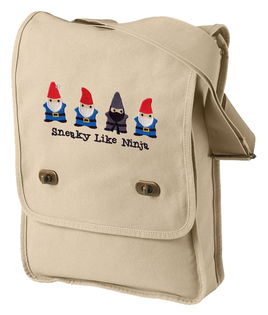Sneaky Like a Ninja Embroidered Canvas Field Bag