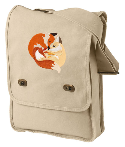 Snuggly Foxes Embroidered Canvas Field Bag