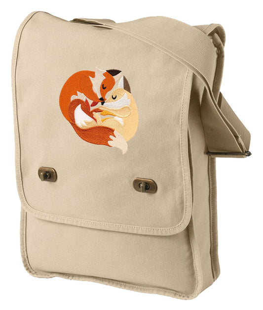 Snuggly Foxes Embroidered Canvas Field Bag