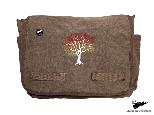 Signs of Autumn Tree Embroidered Messenger Bag