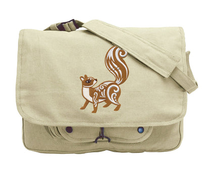 Squirrel with Flourish Embroidered Canvas Messenger Bag