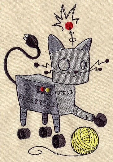 Robo Kitty Embroidered Canvas Field Bag