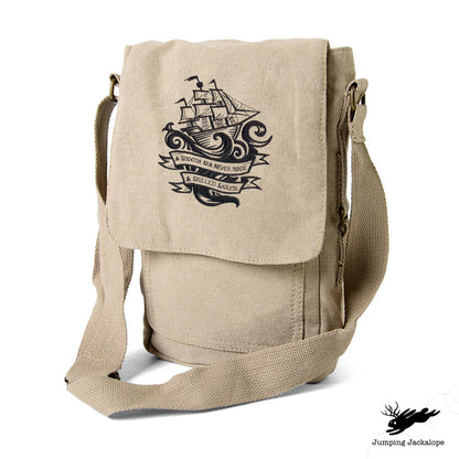 Skilled Sailor Tech Bag Embroidered Canvas Tech, Tablet, iPad, Kindle, Fire, Camera Bag, Ocean Bag, Nautical Bag, Sailor Bag
