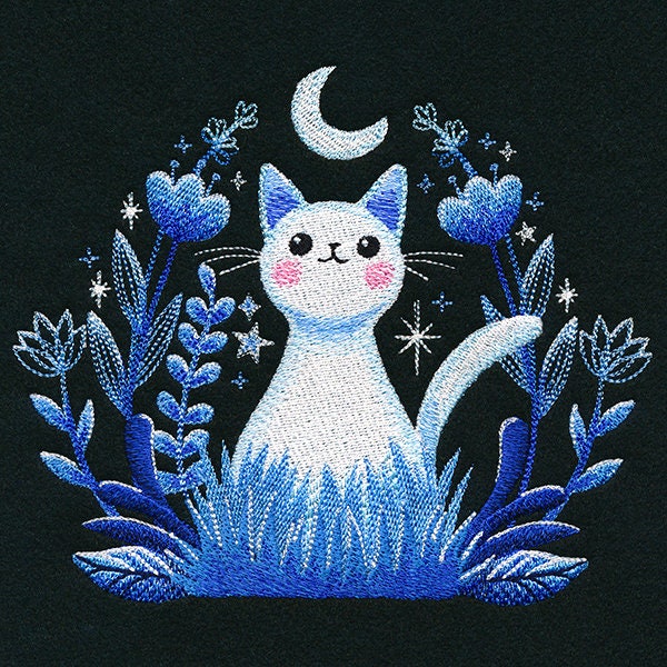 Moonlight Garden Kitty, Cat Design Bag Embroidered Canvas Messenger Bag