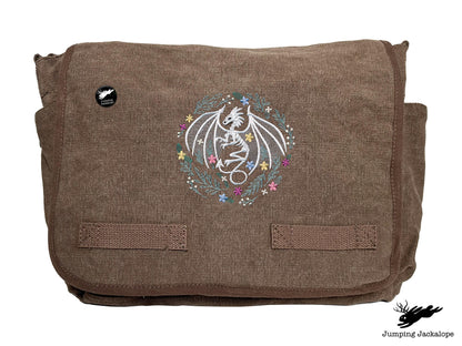 Floral Dragon Skeleton Embroidered Classic Canvas Messenger Bag