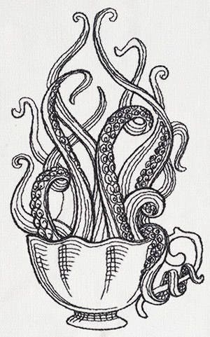 Engraved Tentacle Tea, Octopus Embroidered Canvas Messenger Bag