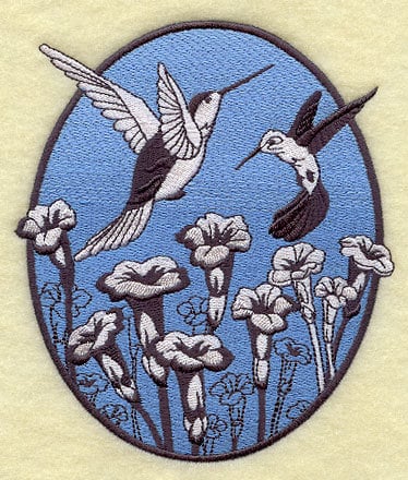 Spring Hummingbird Oval Embroidered Canvas Field Bag