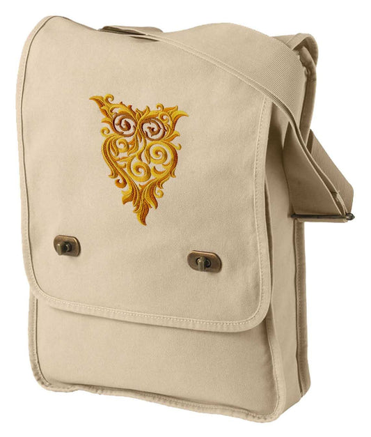 Ornate Owl Embroidered Canvas Field bag