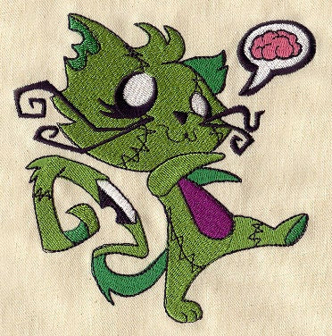 Zombie Kitty Embroidered Canvas Messenger Bag