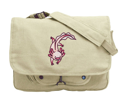 Adventurous Axolotl Embroidered Canvas Messenger Bag