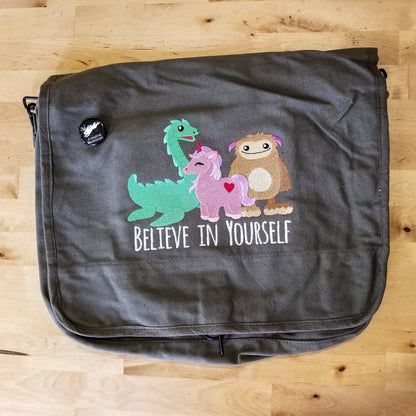 Believe in Yourself Embroidered Canvas Messenger Bag