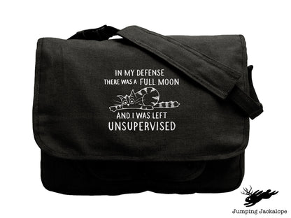 Unsupervised Cat Embroidered Canvas Messenger Bag,  Cat Bag, Funny Cat Bag