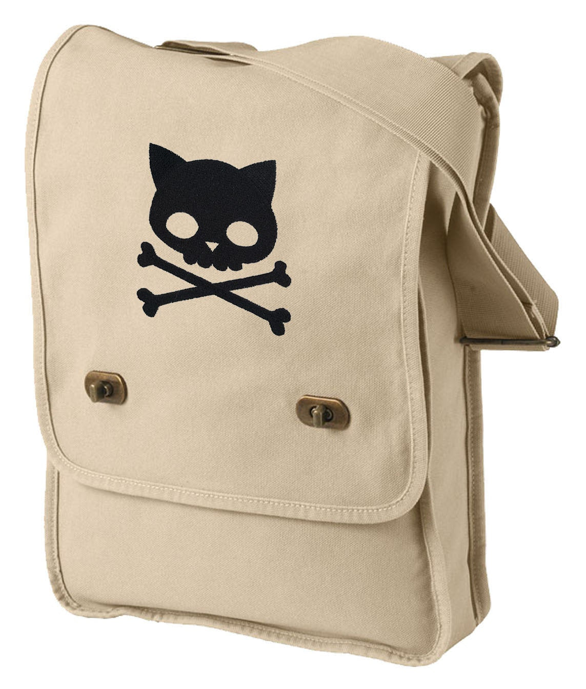 Punk Kitty Embroidered Canvas Field Bag