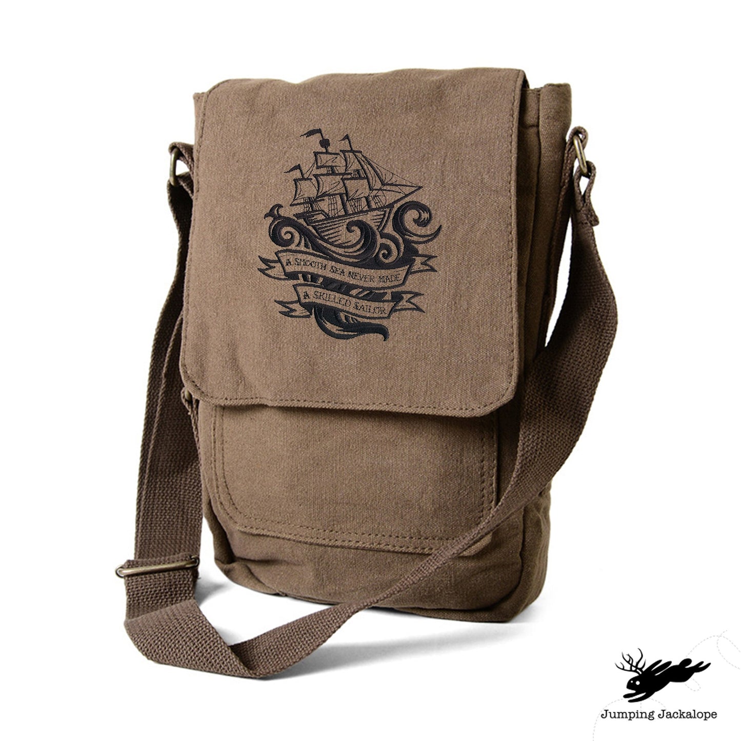 Skilled Sailor Tech Bag Embroidered Canvas Tech, Tablet, iPad, Kindle, Fire, Camera Bag, Ocean Bag, Nautical Bag, Sailor Bag