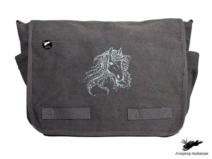 Untamed Beauty Horse Embroidered Classic Cotton Canvas Messenger Bag