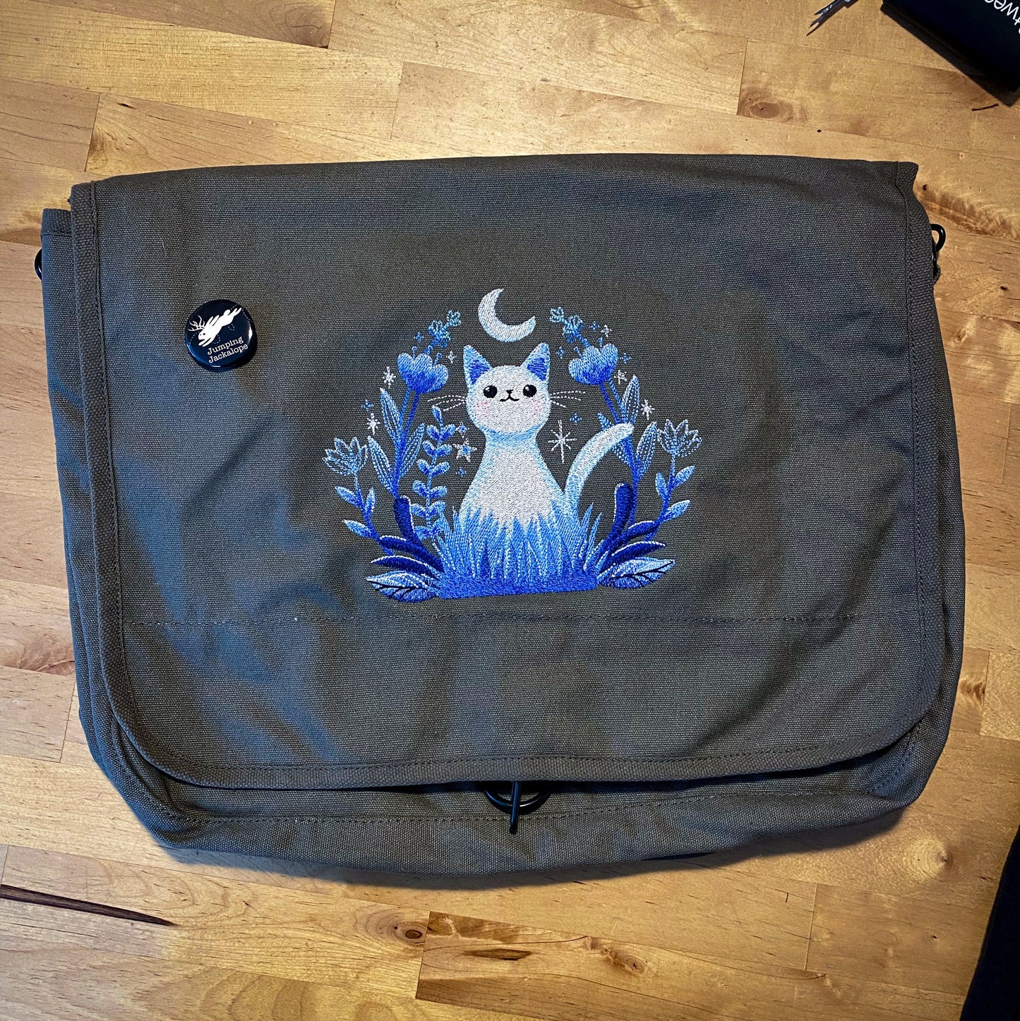 Moonlight Garden Kitty, Cat Design Bag Embroidered Canvas Messenger Bag