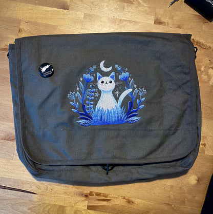 Moonlight Garden Kitty, Cat Design Bag Embroidered Canvas Messenger Bag