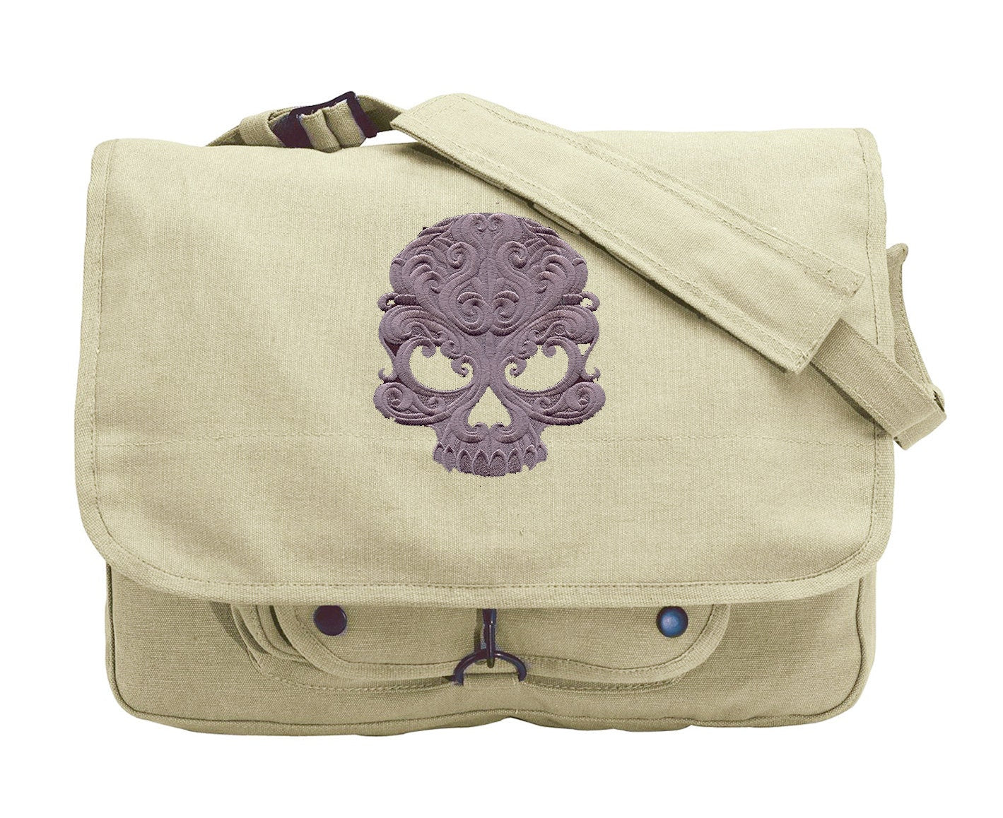 Baroque Punk Skull Embroidered Canvas Messenger Bag
