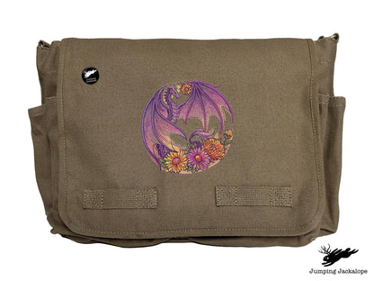 Autumn Flight of Flowers Dragon Wreath Embroidered Classic Canvas Messenger Bag