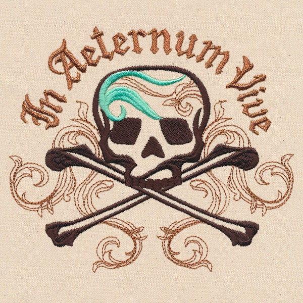 Sea Treasure - In Aeternum Vive, Skull Bag, Skull Crossbones Bag, Skull Bag Embroidered Canvas Tech, Tablet, iPad, Kindle, Fire, Camera Bag