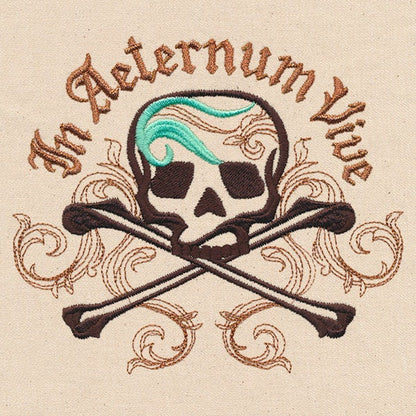 Sea Treasure - In Aeternum Vive, Skull Bag, Skull Crossbones Bag, Skull Bag Embroidered Canvas Tech, Tablet, iPad, Kindle, Fire, Camera Bag