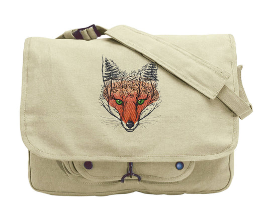 Autumn Fox Embroidered Canvas Messenger Bag