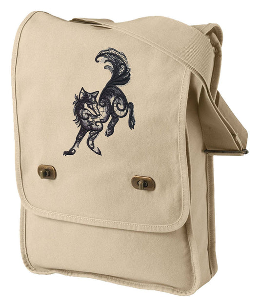 Dark Creatures - Wolf Canvas Bag, Wolf Embroidered Canvas Field Bag