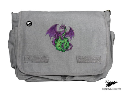 D20 Dragon Embroidered Classic Canvas Messenger Bag
