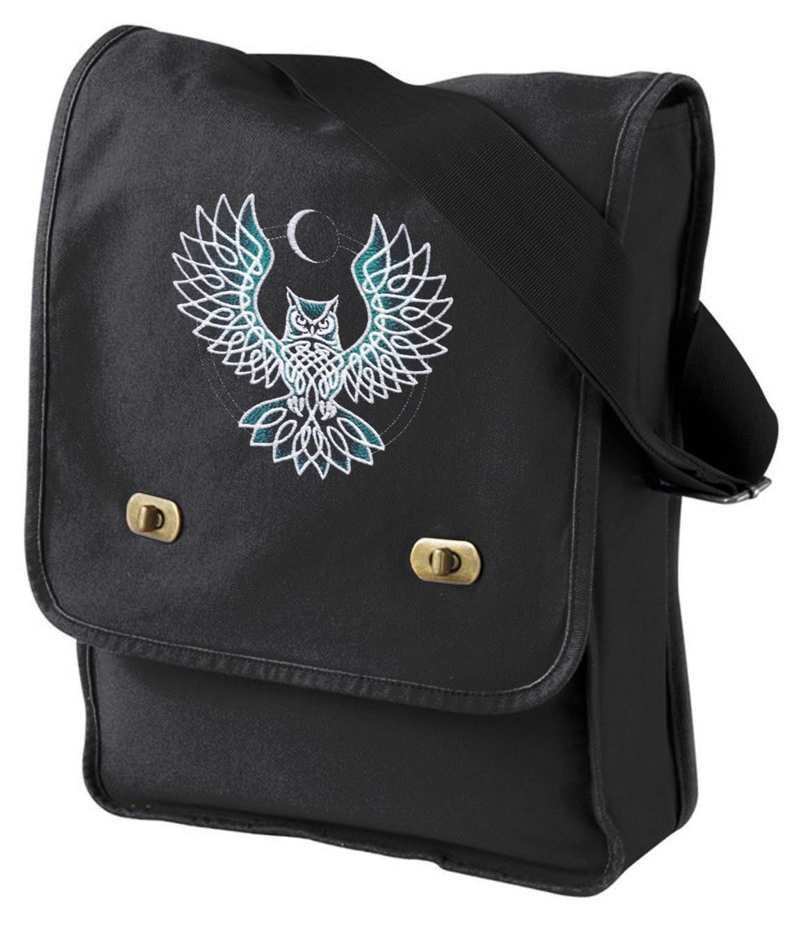 Moon Glow Owl Embroidered Canvas Field Bag