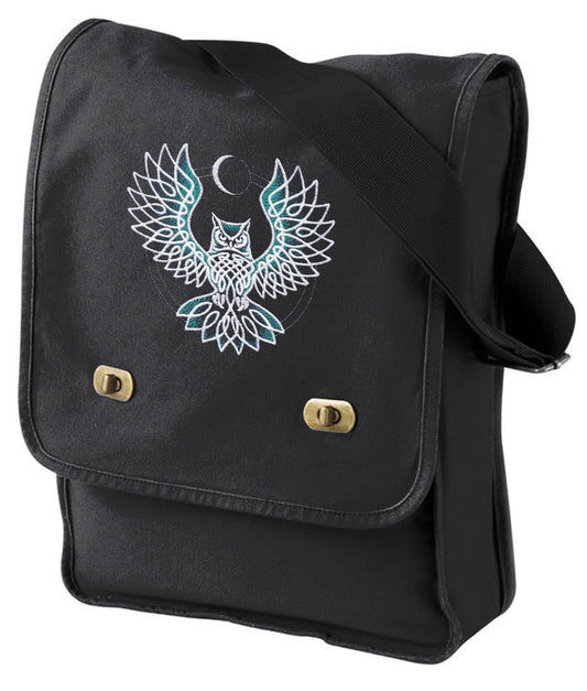 Moon Glow Owl Embroidered Canvas Field Bag