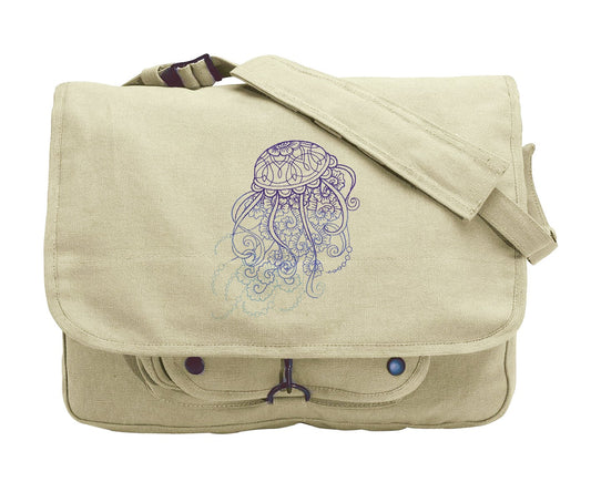 Drifting Jellyfish Embroidered Canvas Messenger Bag
