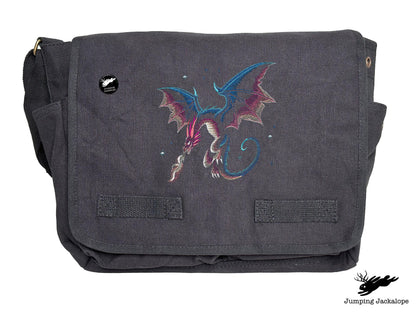Celestial Glow Dragon Embroidered Classic Canvas Messenger Bag
