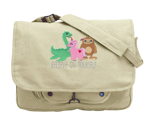 Believe in Yourself Embroidered Canvas Messenger Bag