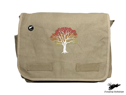 Signs of Autumn Tree Embroidered Messenger Bag