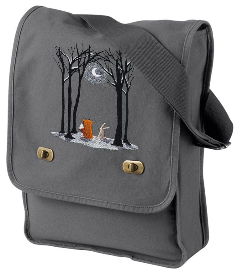 Moonlit Winter Embroidered Canvas Field Bag