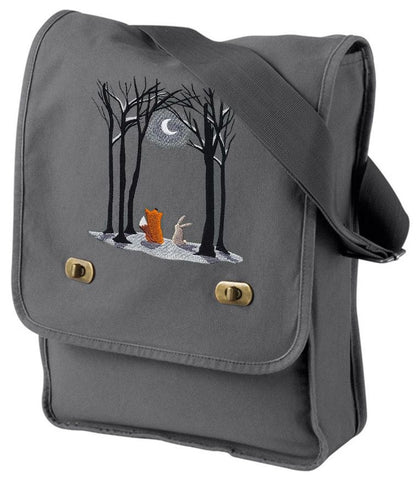 Moonlit Winter Embroidered Canvas Field Bag