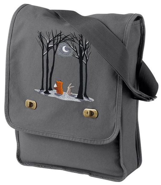 Moonlit Winter Embroidered Canvas Field Bag