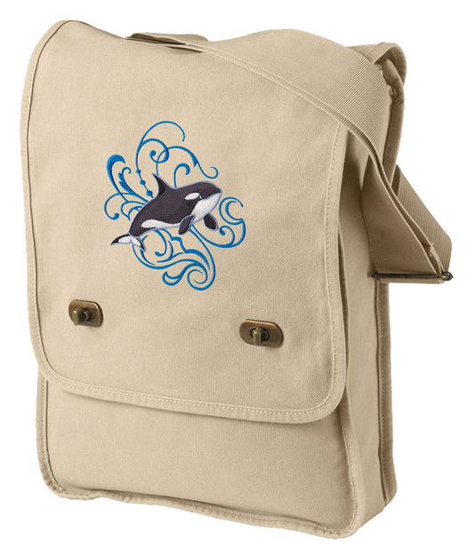 Orca and Echo Embroidered Canvas Field Bag