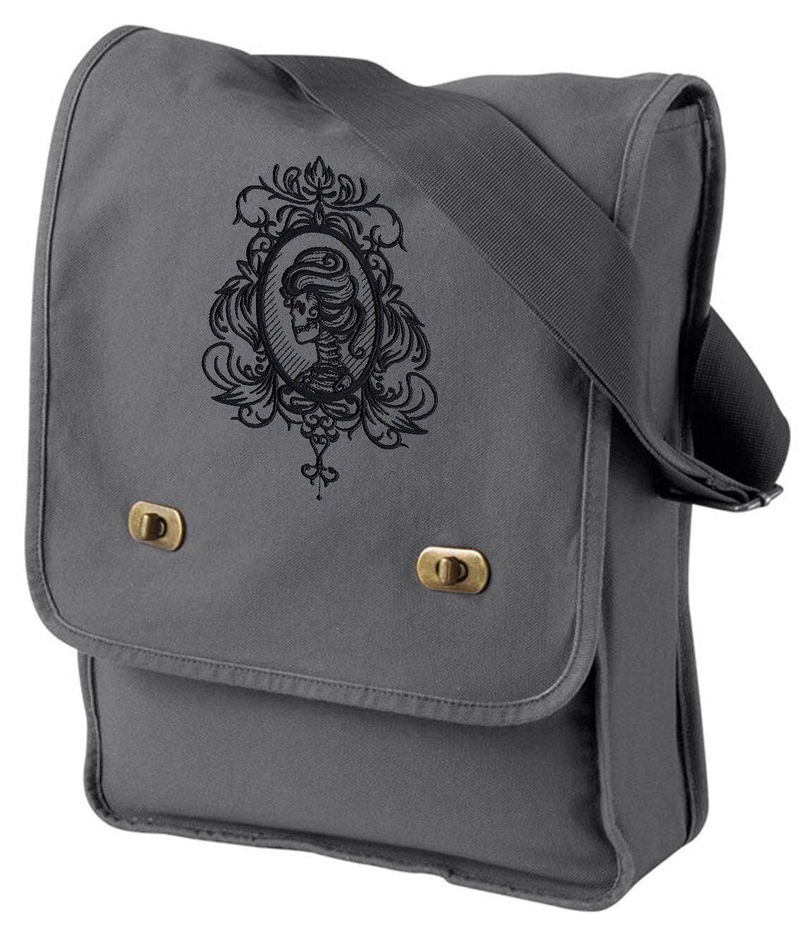 Gothic Gala Skull Cameo Embroidered Canvas Field Bag