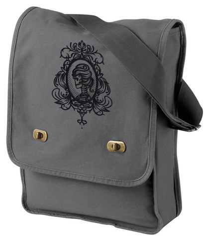 Gothic Gala Skull Cameo Embroidered Canvas Field Bag