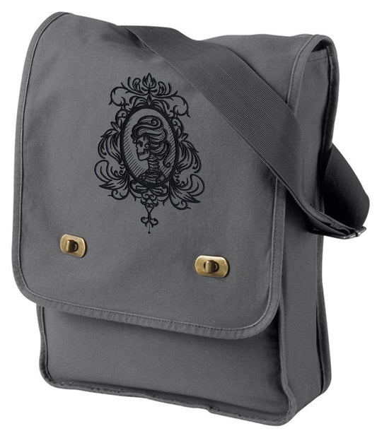 Gothic Gala Skull Cameo Embroidered Canvas Field Bag