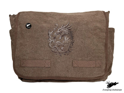 Baroque Scrollwork Dragon Embroidered Classic Canvas Messenger Bag