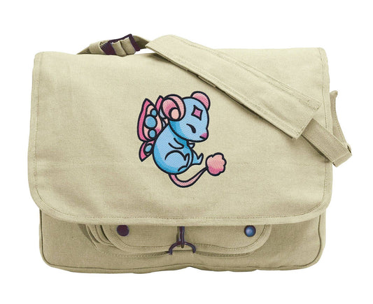 Charmed Creatures - Mouse Embroidered Canvas Messenger Bag, Cat Messenger Bag