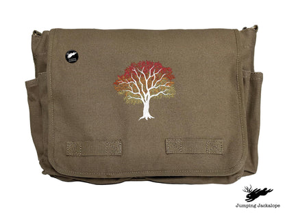 Signs of Autumn Tree Embroidered Messenger Bag