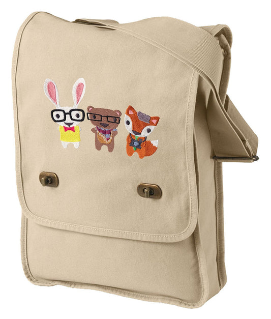 Hipster Woodland Creatures Embroidered Canvas Field Bag