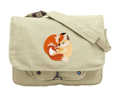 Snuggly Foxes Embroidered Canvas Messenger Bag
