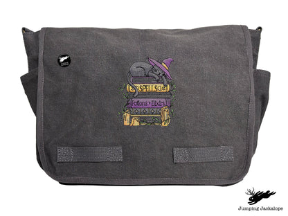 Spooky and Booked Cat Embroidered Messenger Bag