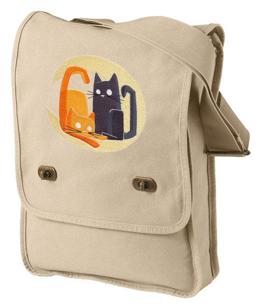 Crescent Moon Kitties Embroidered Canvas Field Bag